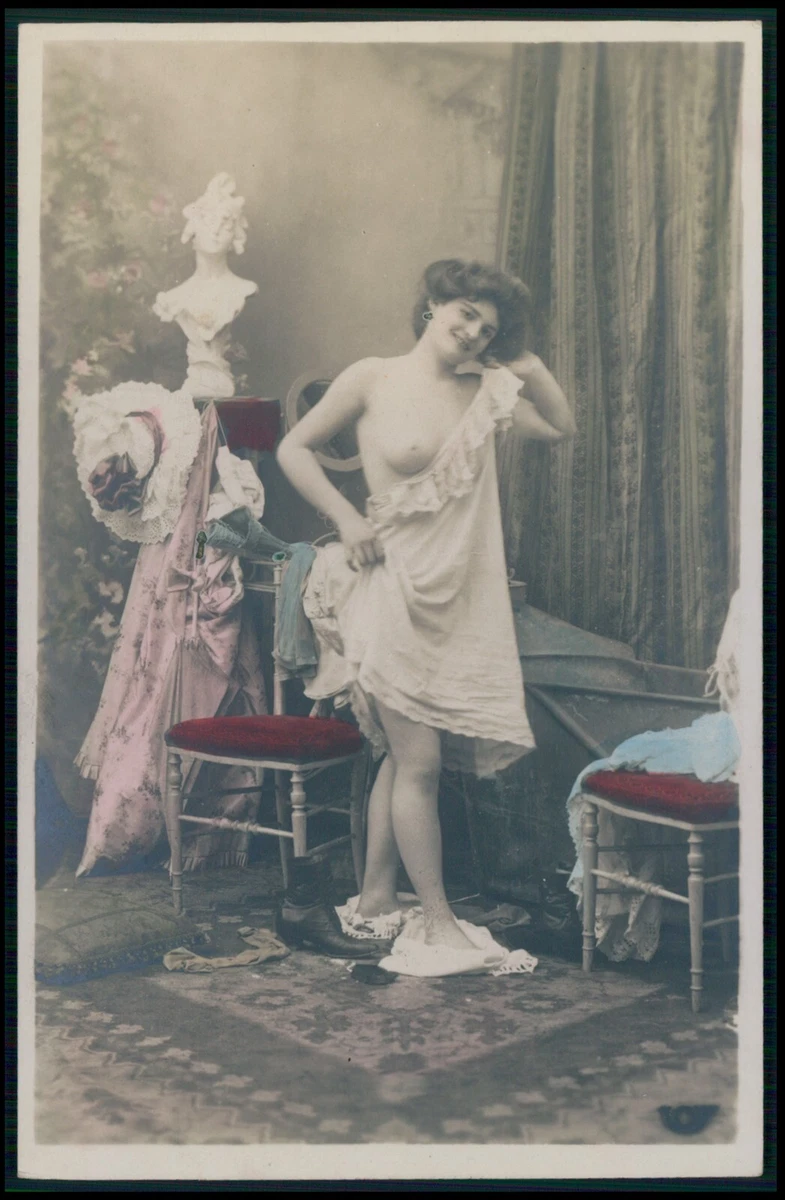 French nude woman striptease original early 1900 old tinted color photo  postcard | eBay
