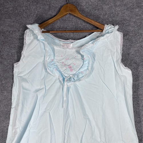 VINTAGE Ashley Taylor II Nightgown Size 24W-44 Cotton Blue Ruffle Frill Floral - Picture 2 of 16