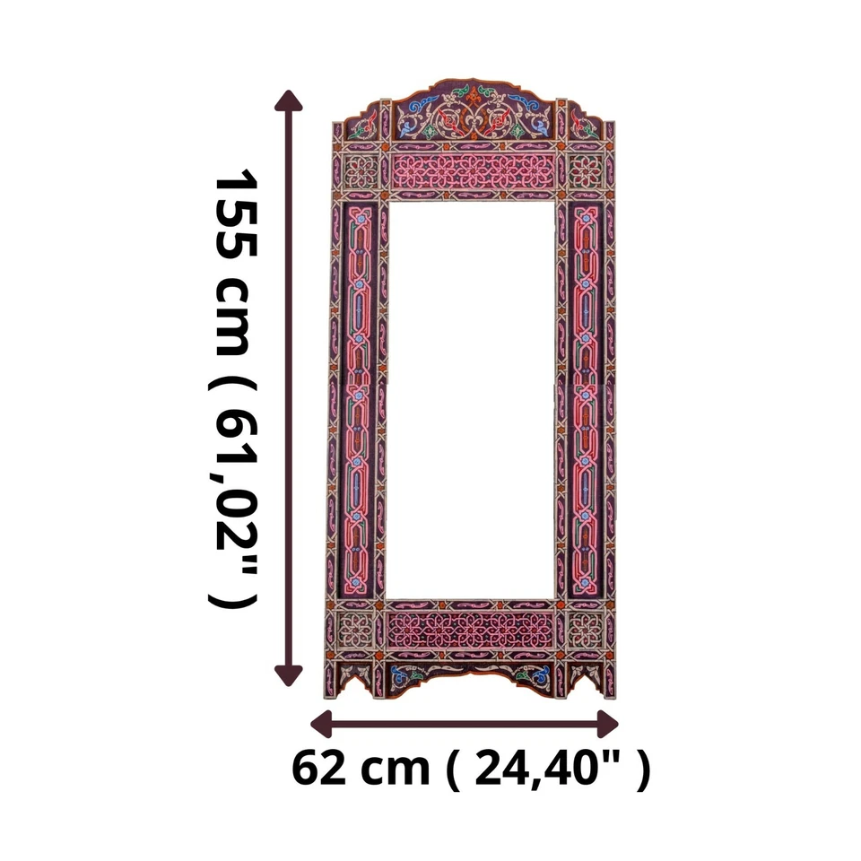 Purple Leaning Full length Moroccan wooden hand painted mirror frame, 61" x 24"  - Photo 2/4