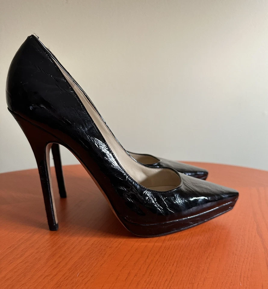 Jimmy Choo Black Textured Patent Leather Aude Pointed Toe Pumps Size 7.5 - Image 3 of 4