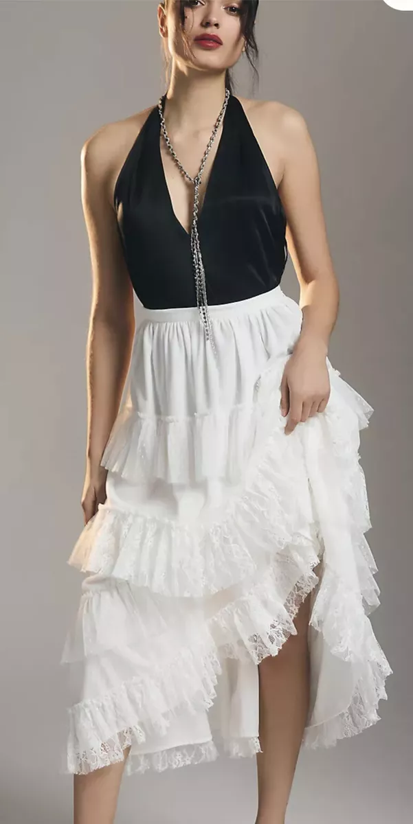 Anthropologie Forever That Girl Tiered Maxi Skirt Ruffled Lace