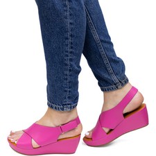 Ladies Women Open Toe Slip On Mid Heel Wedge Hook And Loop Casual Summer Sandals