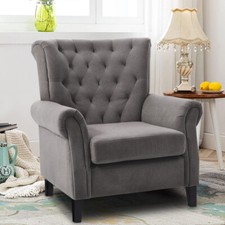 High Wing Back Armchair Velvet Chair Fireside Seat Living Room Lounge Wood legs
