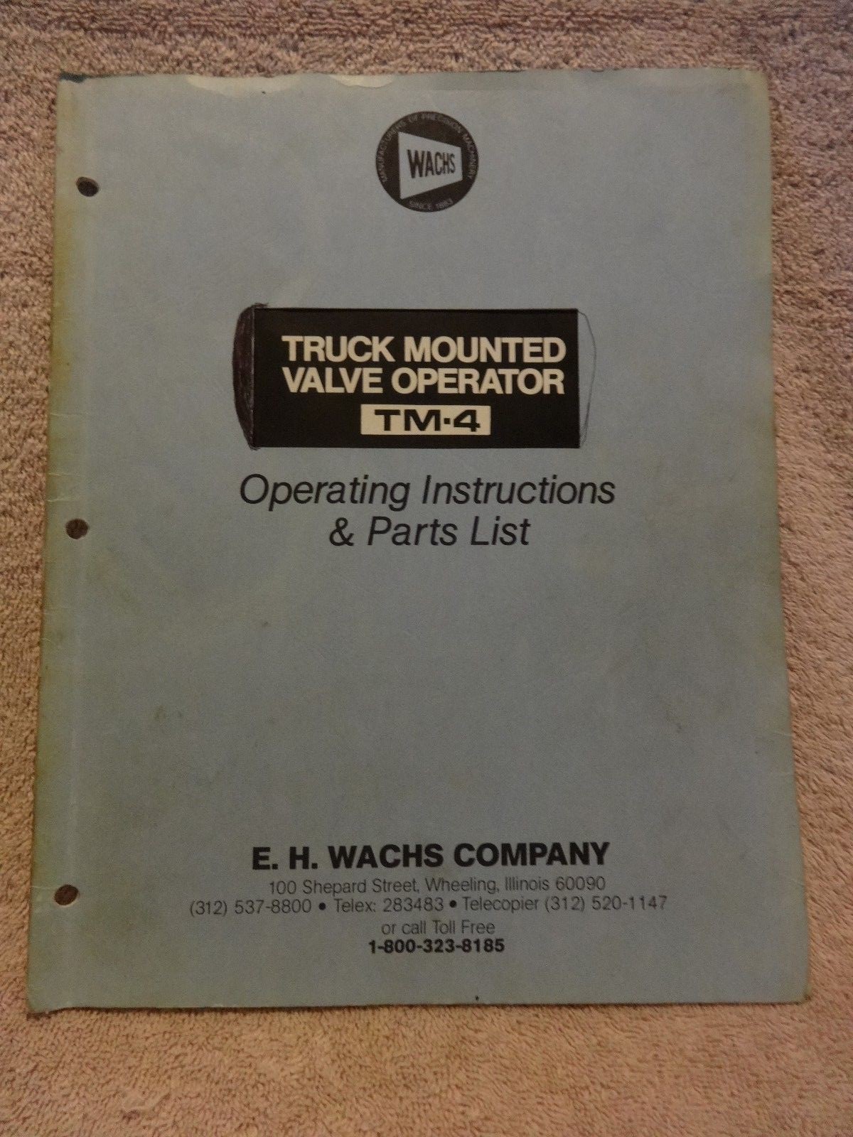 Wachs Truck Mounted Valve Operator Mod TM4, Operating and Parts Manual OEM eBay