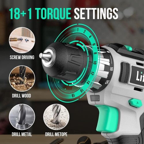 Cordless Drill Set, 20V Max Power Drill Cordless Set, 3/8” Keyless Chuck, 18+... - Picture 4 of 8