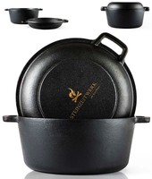 Gusseisen Topf Mit Pfanne 2In1, BräTer, Schmortopf,Dutch Oven,Kazan, Eingebrannt