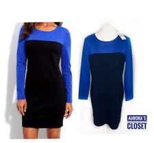 Michael Kors 12P Black Cobalt Sheath Dress Long Sleeve High Neck NWT $140