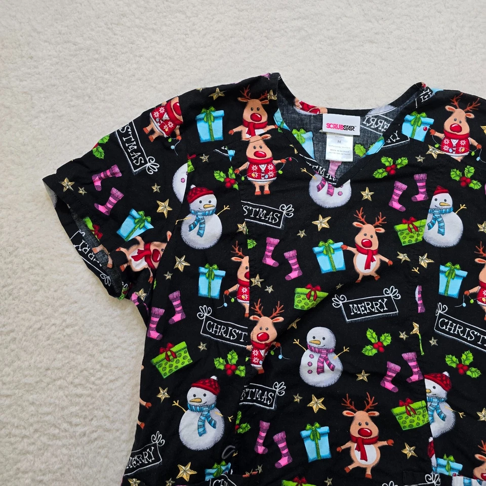 Scrubstar Women's Medical Nurse V-neck Novelty Seasonal Print Scrub Top M - Image 3 of 4