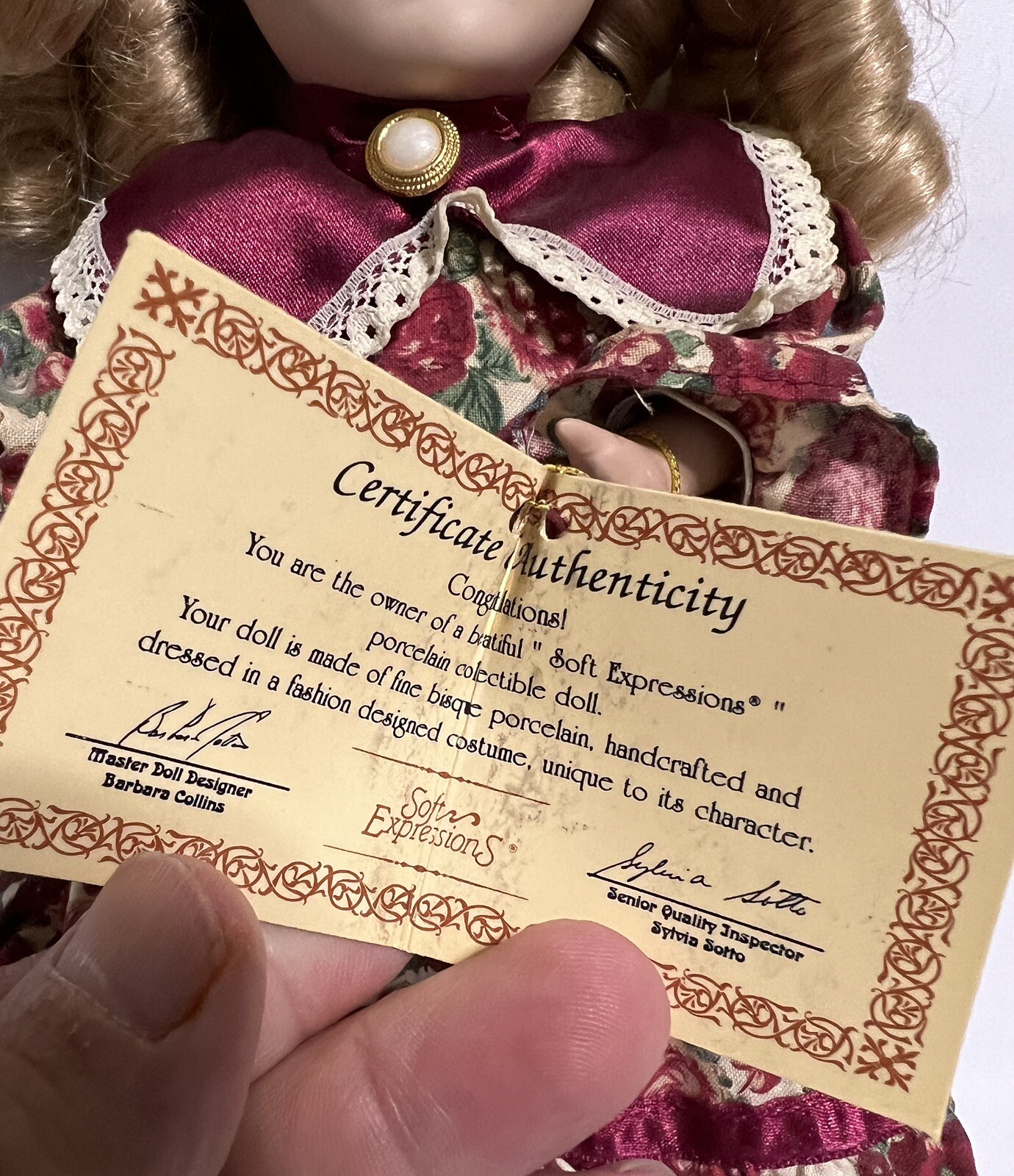 Vintage Soft Expressions Bisque Porcelain Doll Floral Dress Blonde Hair