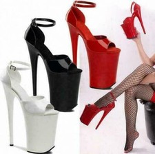 46 20cm Super High Heel Women's Stiletto Platform Patent Leather Peep Toe Shoes