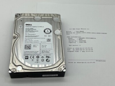 Dell Seagate 6TB SAS Enterprise 3.5'' HDD ST6000NM0034, 7200 RPM, w/ Full Erase