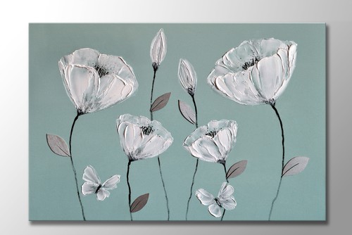 BEAUTIFUL CANVAS DUCK EGG BLUE GREY WHITE FLOWERS ZEN WALL ART PICTURE PRINT - Picture 3 of 4