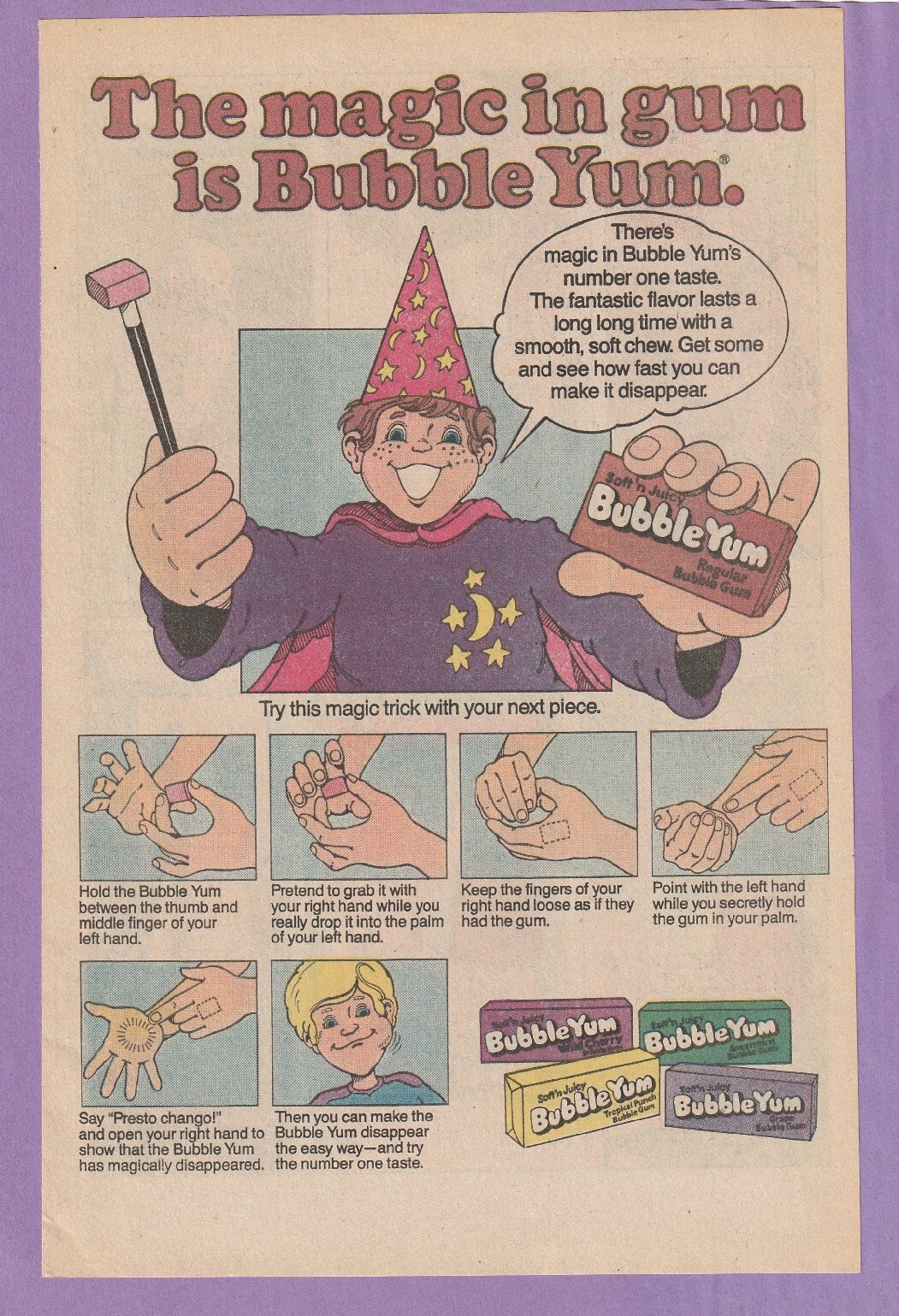 1980s Soft Juicy Bubble Yum Gum Wizard Wand Magic Trick Moon Stars Boy