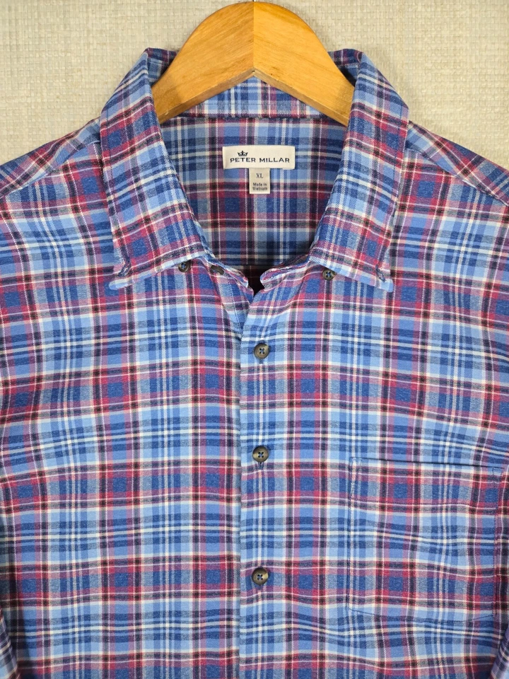 PETER MILLAR MOUNTAINSIDE Size XL Mens Performance Flannel Sport Shirt Plaid - Image 2 of 4