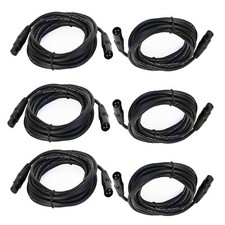 6-Pack 25ft Male 3 Pin Shielded Cable to Female Quarter Stereo Cables DJ Cables