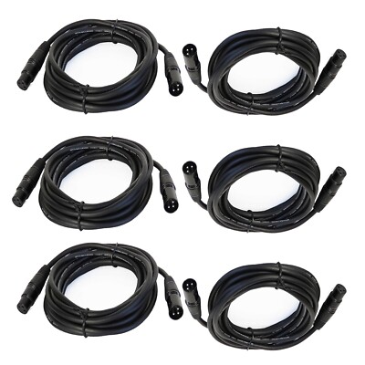 6-Pack 25ft Male 3 Pin Shielded Cable to Female Quarter Stereo Cables DJ Cables