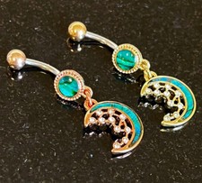 1 pieza Incrustación de concha de abulón Luna creciente con circonita cúbica estrellas anillo vientre ombligo naval