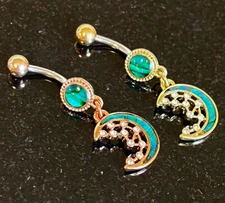 1pc Abalone Shell Inlay Crescent Moon w/ CZ Stars Belly Ring Navel Naval