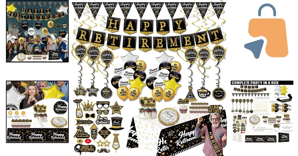 Gorgeous Black & Gold Retirement Celebration Decorations - 80 Count Essentials - Image 2 of 4
