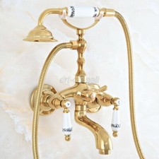 Gold Color Brass Wall Mount Bathroom Clawfoot Bath Tub Faucet w/Handheld Shower
