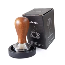 58mm Espresso Hand Tamper 304 Stainless Steel with Wooden Handle Mat