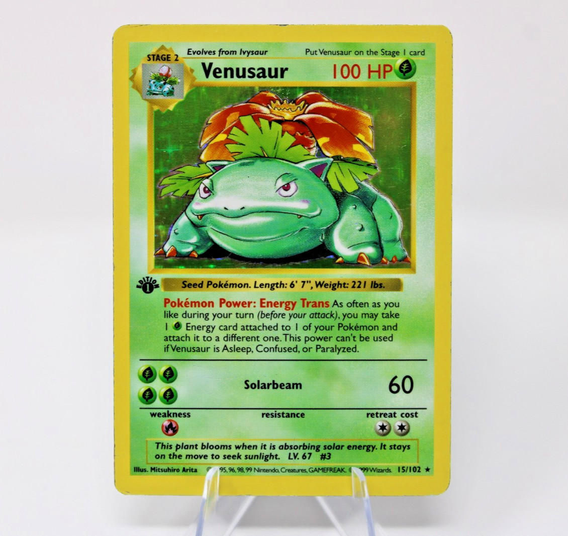 🔥 Venusaur 1st Edition Shadowless Holo Foil Base Set 15/102 MP Pokemon TCG 🔥