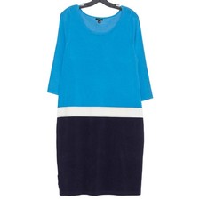 Ann Taylor Dress 3/4 Sleeve Minimalist Workwear Stretch Color Block Blue Large