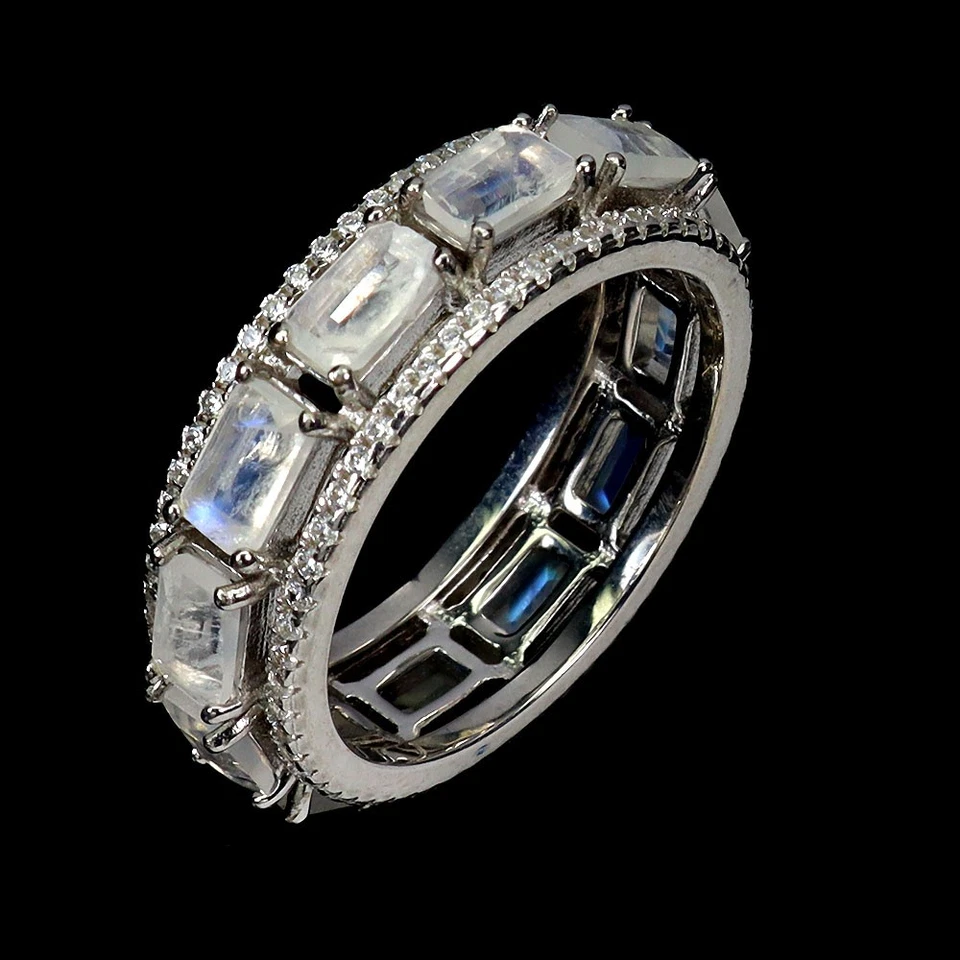925 Sterling Silver Ring Octagon Moonstone 5x3mm Natural Gemstone Jewelry Size 7 - Image 2 of 4