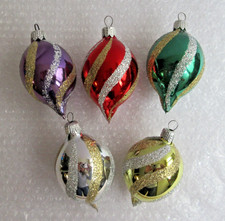 5 Commodore Glass Teardrop Glitter Christmas Classics Ornaments 3.5" Multicolor