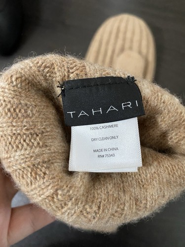 Tahari 100% Cashmere Ribbed Knit Mittens Women's Tan Brown One Size - Picture 3 of 3