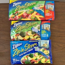 Ziploc Zip’n Steam Microwave Cooking Bags Lot of 3 Boxes Medium Large New