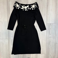 BCBGMAXAZRIA Black Off Shoulder Embroidered Floral Knit Dress XL BC04705-S