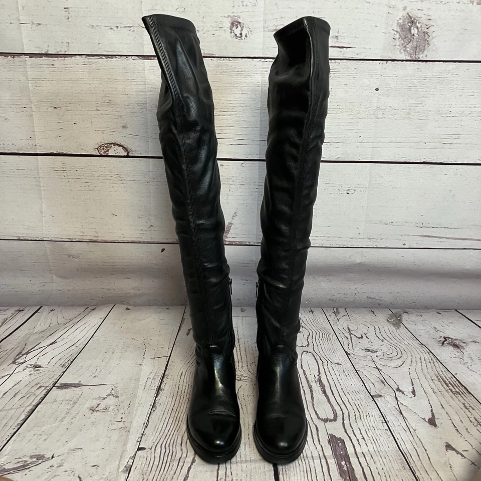 Le Silla 靴子女式 37/7 码黑色皮革高过膝骑行意大利 — 第 3/4 张图片