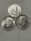 1963-1964-1968D– 90%/40% Silver 50C Franklin-Kennedy Half Dollar-BU/XF Set/3