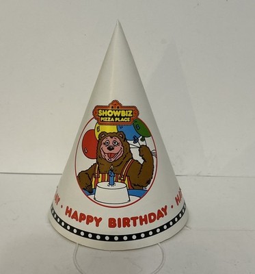 Showbiz Pizza Place BILLY BOB Papier Geburtstag Hut seltener Fund! Vintage 80 er Jahre