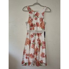 City Triangles Ivory Coral Wedding CottageCore Boho Lace Fit & Flare Dress