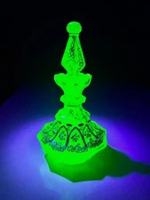 Antique Bohemian Enameled Uranium Vaseline Cut Glass Perfume Bottle Rare! Moser?