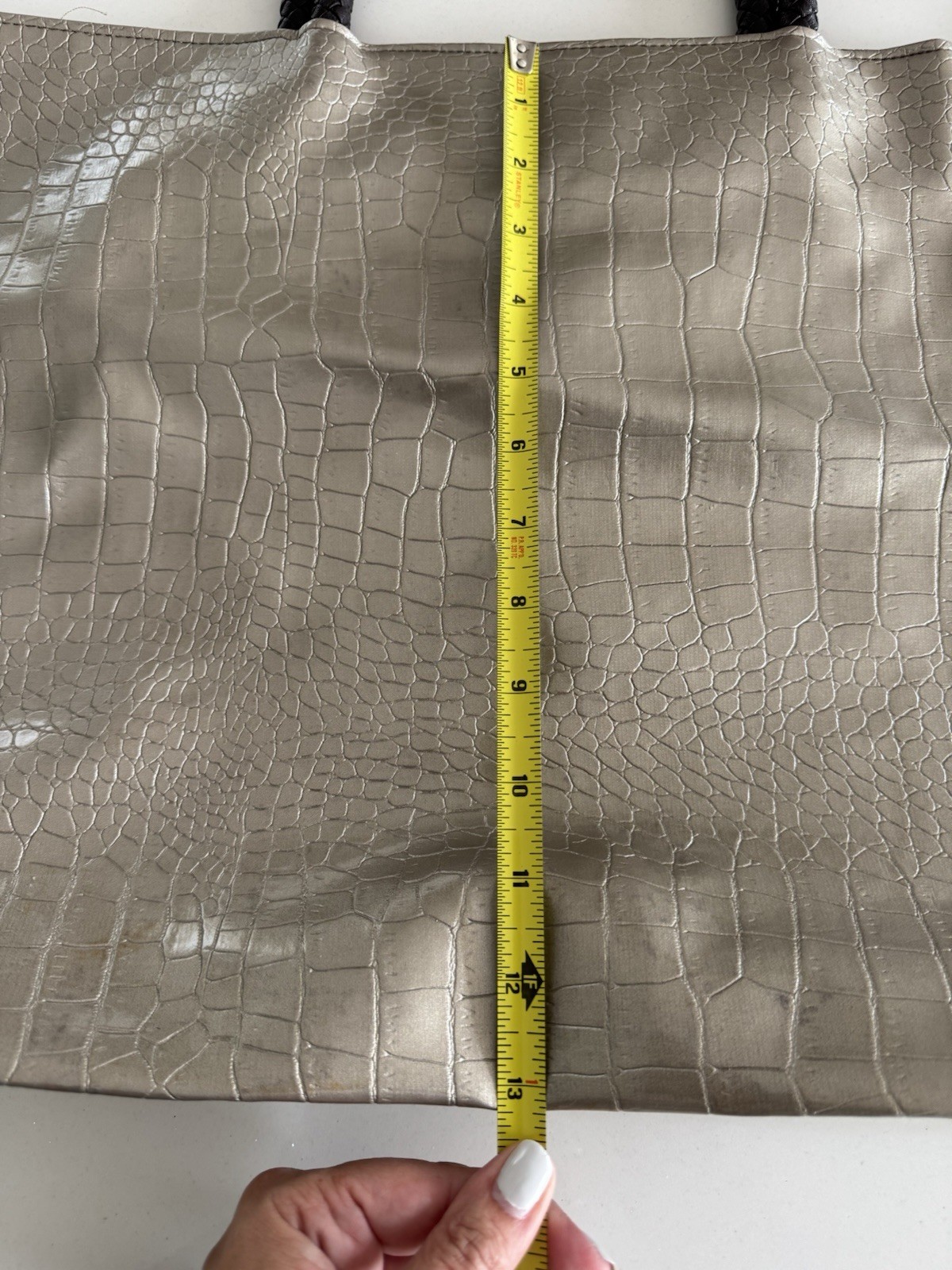 Neiman Marcus Silver Metallic Tote Python Snakesk… - image 2