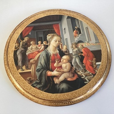Florentiner religiöse Plakette 14 Zoll rund vergoldet Italien Madonna mit dem Kind F. Lippi