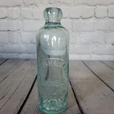 Chas H Mayer & Co. Antique Embossed Bottle Aqua Glass Hutchison Blob Top Indiana