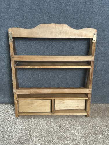 Vintage Wood Spice Rack 2 Shelf 2 Drawers Rack Only 13.5”x11" Rustic Farmhouse - Picture 7 of 11