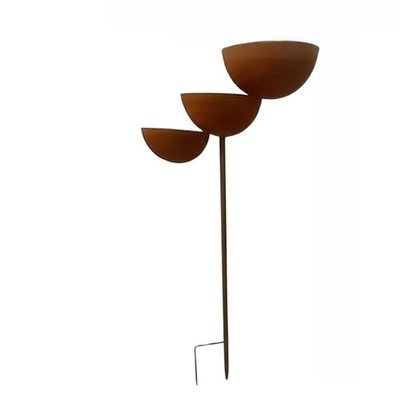 Antiker Regenfänger aus Bronze mit 3 Metallschalen für Gartenvögel und Bienen