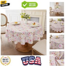 Flower Tablecloth, Pink Floral Table Cloth for Round Tables,Waterproof Resist...