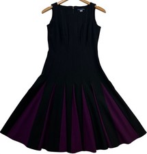Tommy Hilfiger Womens Pleated A-Line Dress Sleeveless Stretch Sz 2 Black Purple