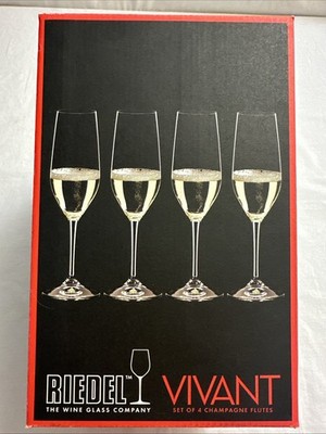 Riedel Vivant Champagne Flutes 9'' 10.25oz Set of 4 New Open Box