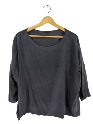 TOUPY Seidenbluse Damen Bluse dunkelblau Casual-Look