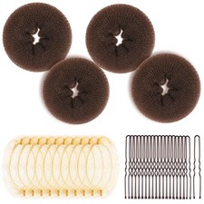 Hair Bun Maker Kit and Hair Net, 4 Pcs Medium Hair Donuts For Buns, 10 Pcs Me...