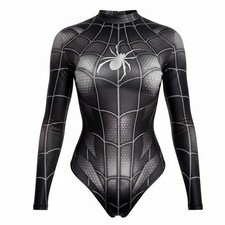 New S Black Spider Web Long Sleeve Bodysuit Spiderman Superhero Costume