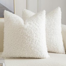 Pack of 2 Faux Fur Throw Pillow Covers 18" x 18" Pack of 2 Cream White
