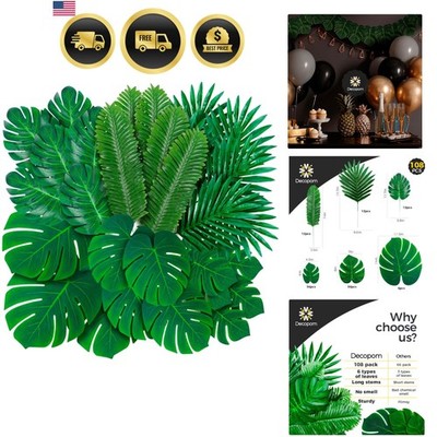 108 Pack Palm Leaves Artificial Tropical Monstera - 6 Kinds Large Small Green...